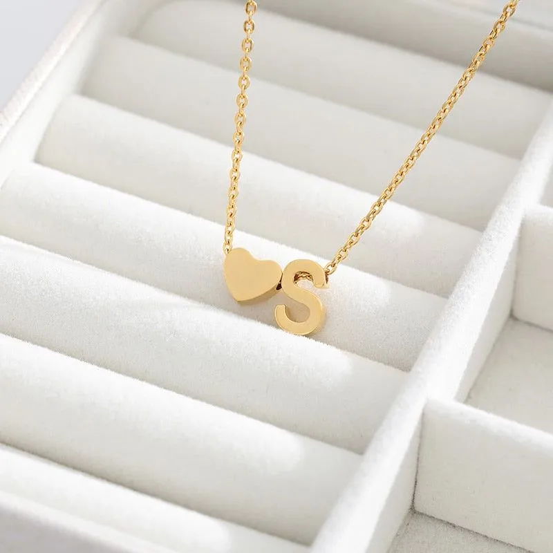 A-Z Letter Heart Necklaces Charm Jewelry NCJSA40 Golden Stainless Steel