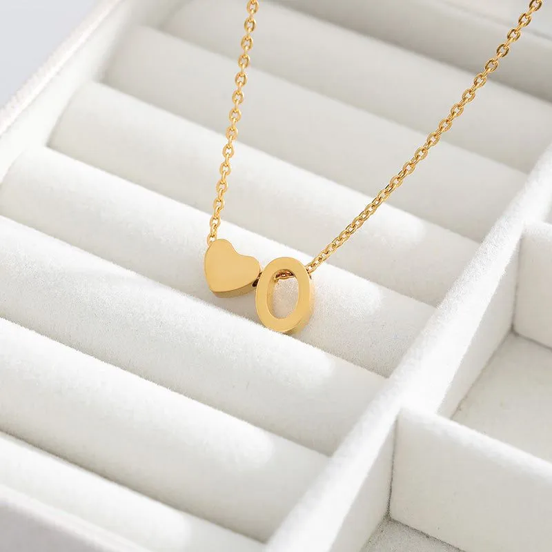 A-Z Letter Heart Necklaces Charm Jewelry NCJSA40 Golden Stainless Steel