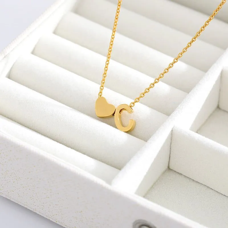 A-Z Letter Heart Necklaces Charm Jewelry NCJSA40 Golden Stainless Steel