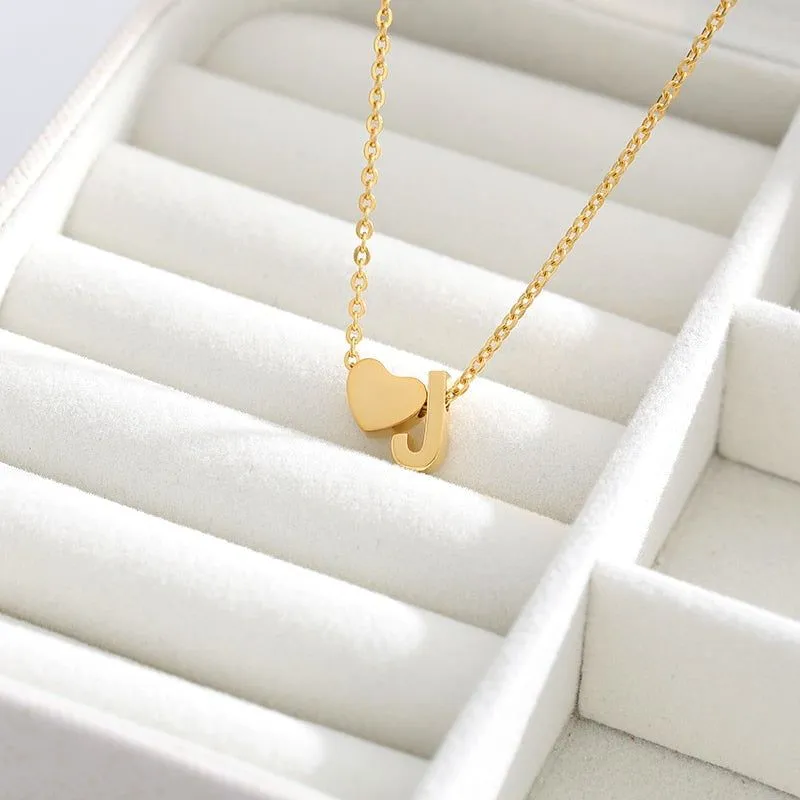 A-Z Letter Heart Necklaces Charm Jewelry NCJSA40 Golden Stainless Steel