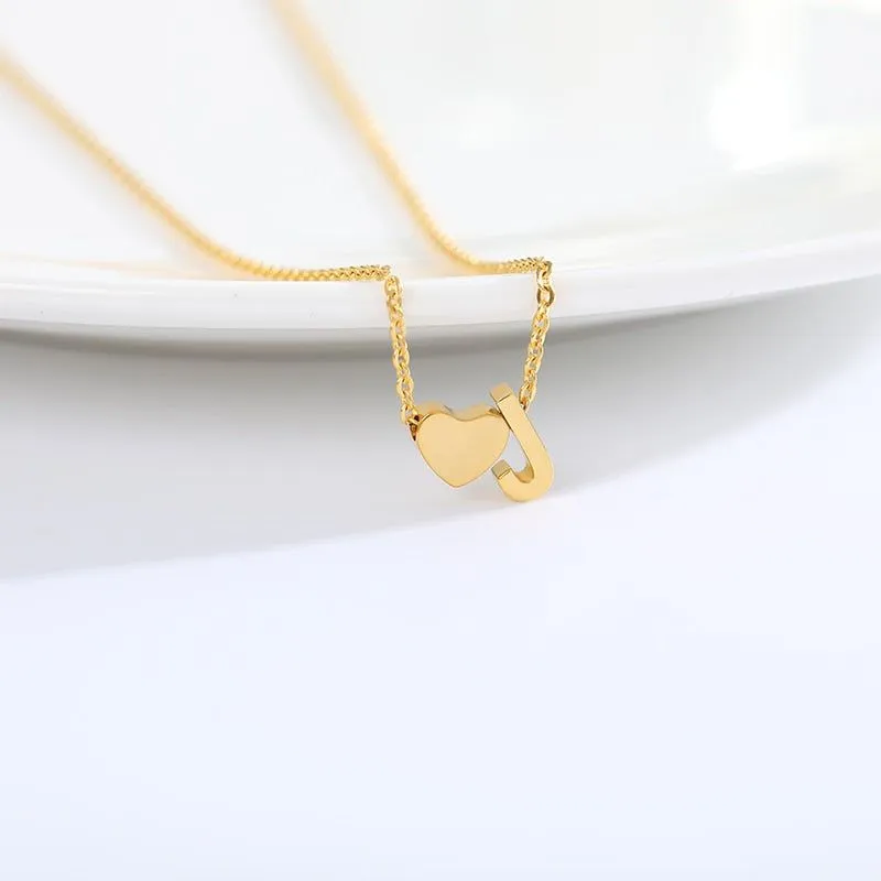 A-Z Letter Heart Necklaces Charm Jewelry NCJSA40 Golden Stainless Steel