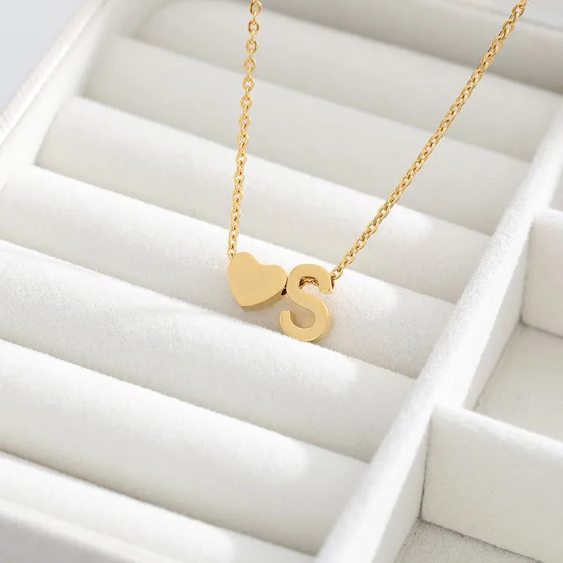 A-Z Letter Heart Necklaces Charm Jewelry NCJSA40 Golden Stainless Steel