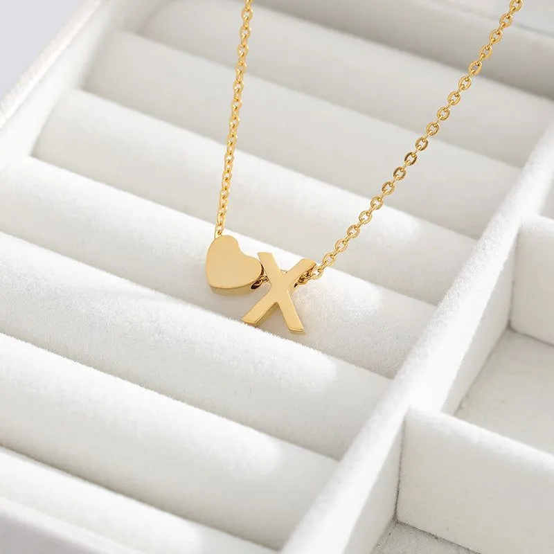 A-Z Letter Heart Necklaces Charm Jewelry NCJSA40 Golden Stainless Steel
