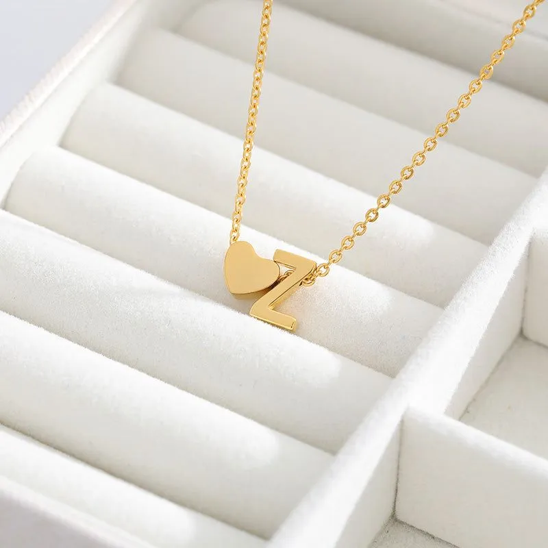 A-Z Letter Heart Necklaces Charm Jewelry NCJSA40 Golden Stainless Steel