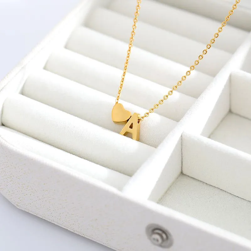 A-Z Letter Heart Necklaces Charm Jewelry NCJSA40 Golden Stainless Steel