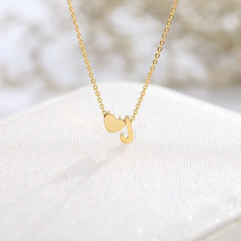 A-Z Letter Heart Necklaces Charm Jewelry NCJSA40 Golden Stainless Steel