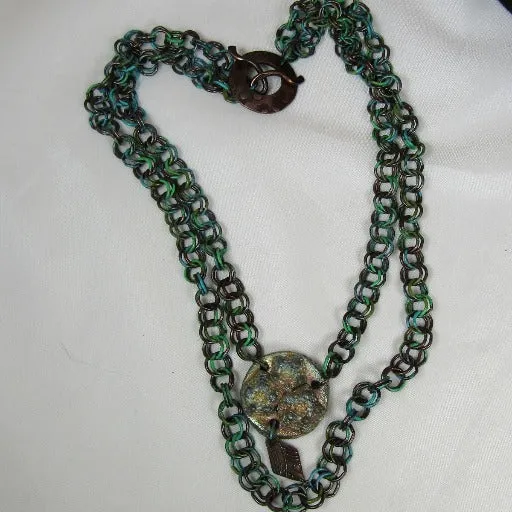 Double Strand Copper Chain Necklace with Handmade Rustic Pendant