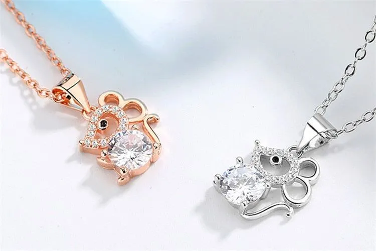 Fashion Crystal Mouse Pendant Necklaces Charm Jewelry HOS0258