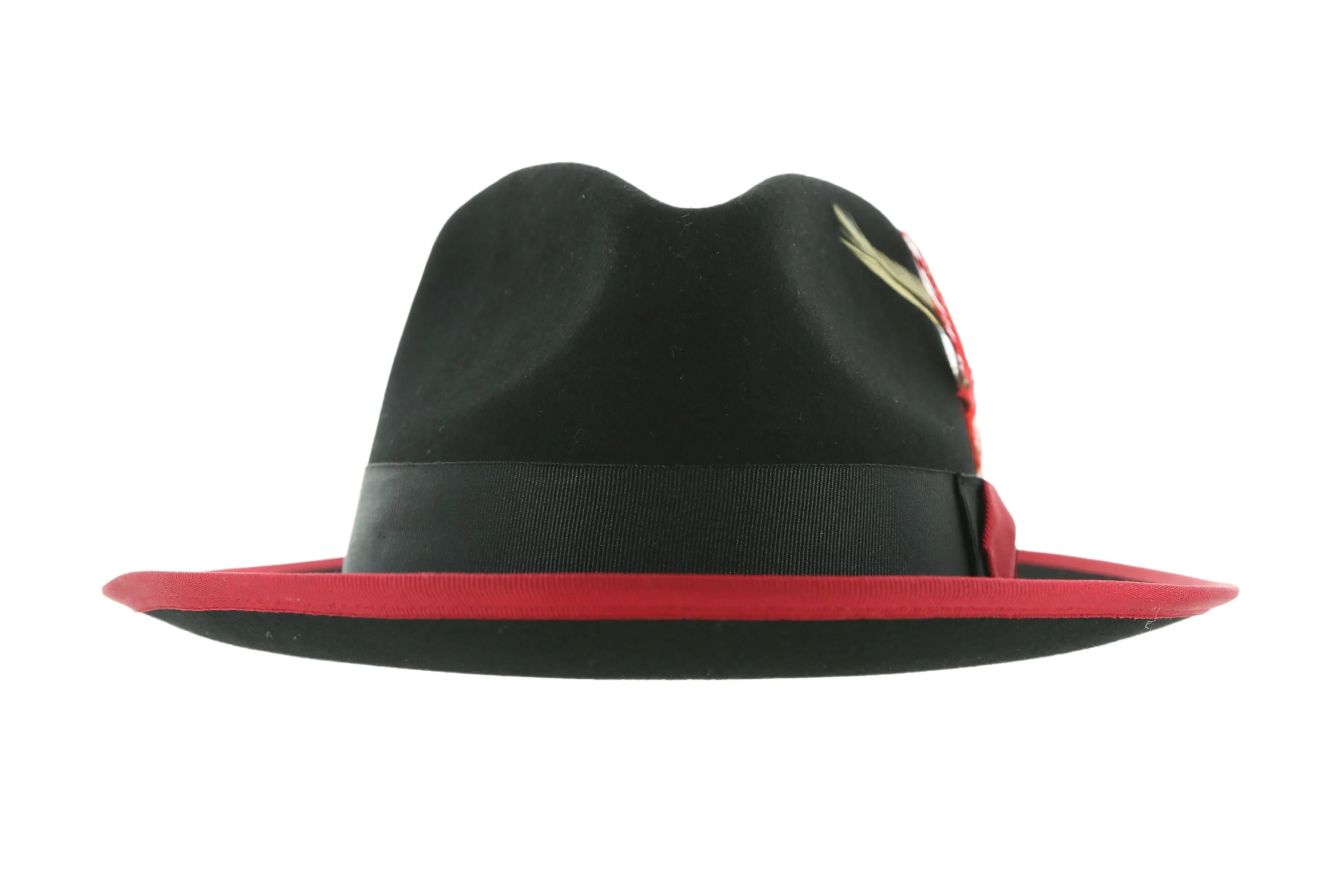 Ferrecci Jacob Trilby Soft 100% Australian Wool Felt Body With Removable Feather Fully Crushable Red Black Hat Great for Travel