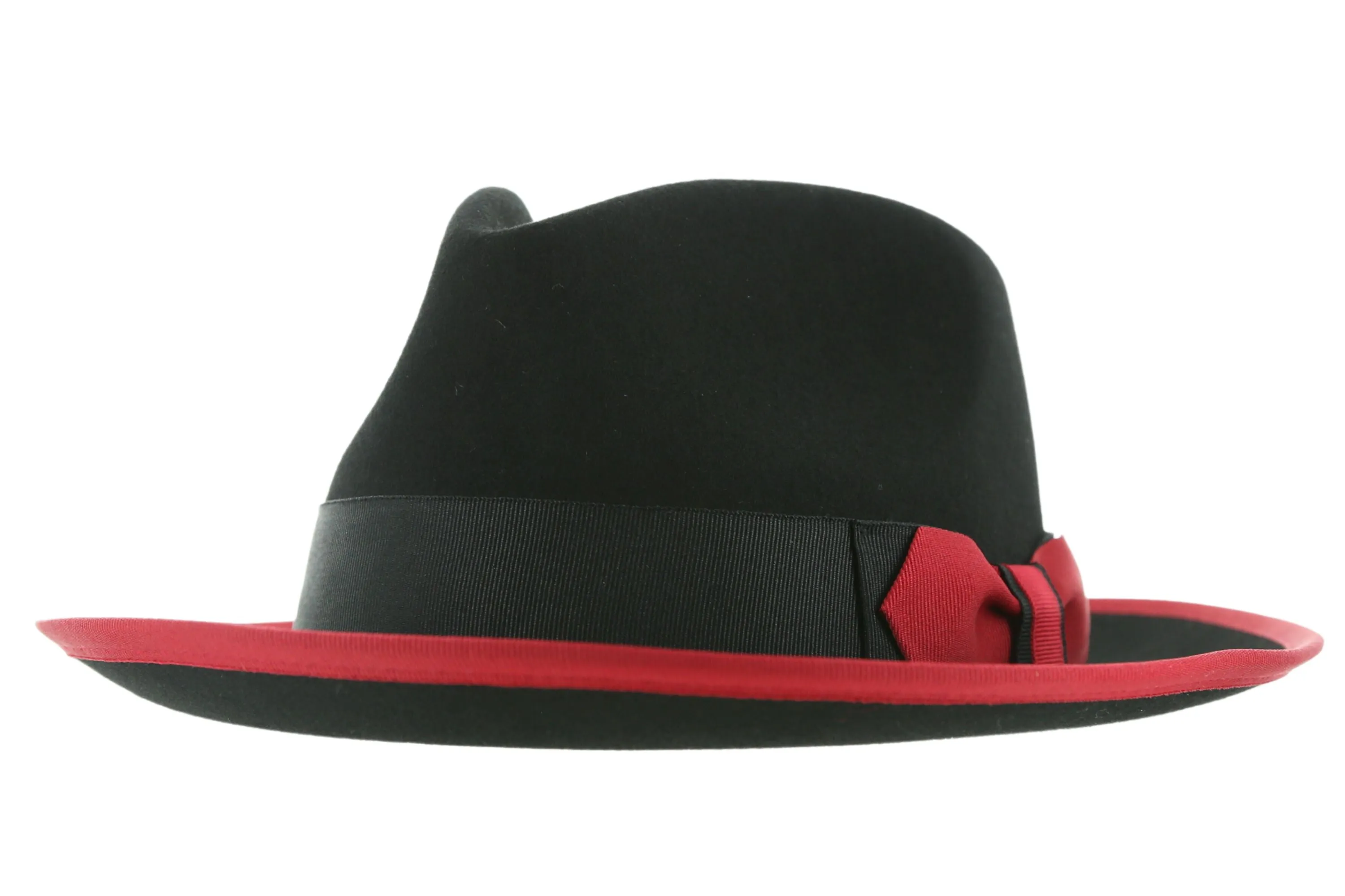 Ferrecci Jacob Trilby Soft 100% Australian Wool Felt Body With Removable Feather Fully Crushable Red Black Hat Great for Travel