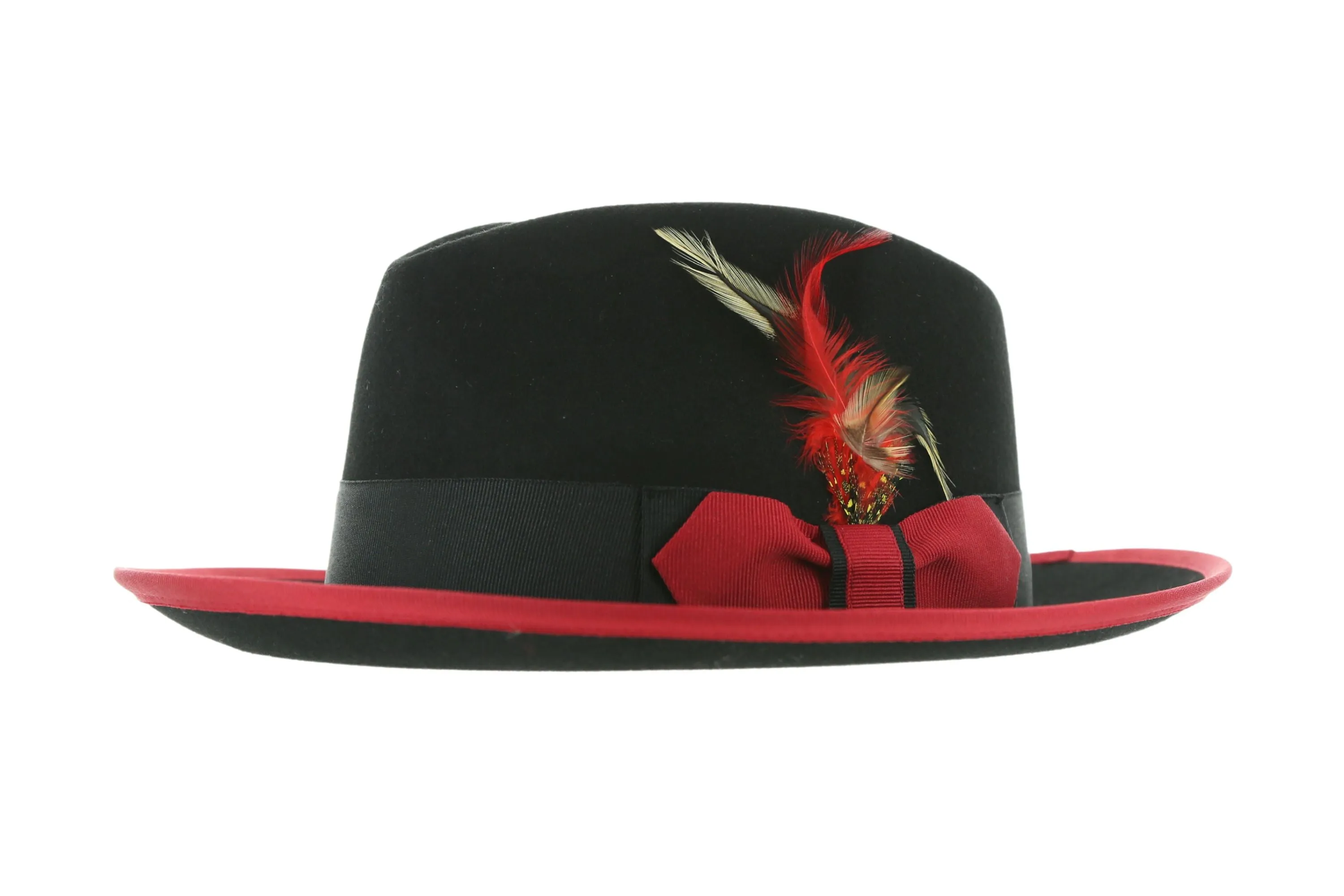 Ferrecci Jacob Trilby Soft 100% Australian Wool Felt Body With Removable Feather Fully Crushable Red Black Hat Great for Travel