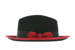 Ferrecci Jacob Trilby Soft 100% Australian Wool Felt Body With Removable Feather Fully Crushable Red Black Hat Great for Travel