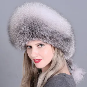 Fox Fur Grass Hat Women's Winter Thickened Warm Ear Protection Hat Leather