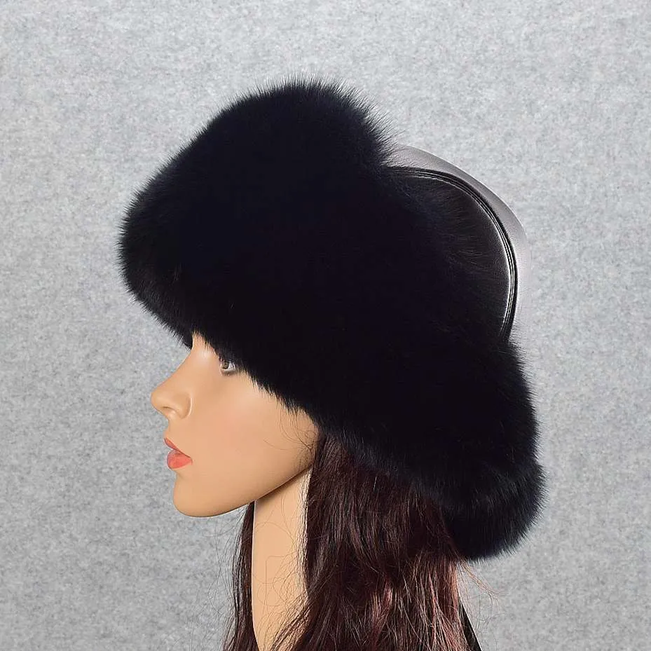 Fox Fur Grass Hat Women's Winter Thickened Warm Ear Protection Hat Leather