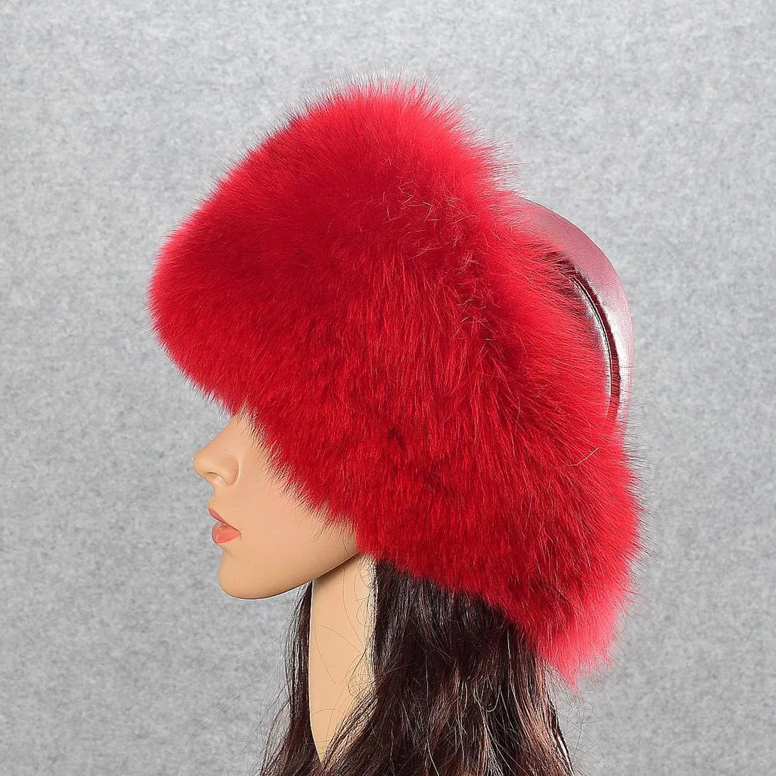 Fox Fur Grass Hat Women's Winter Thickened Warm Ear Protection Hat Leather