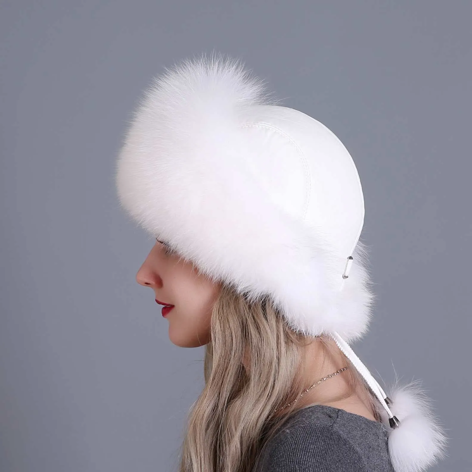 Fox Fur Grass Hat Women's Winter Thickened Warm Ear Protection Hat Leather