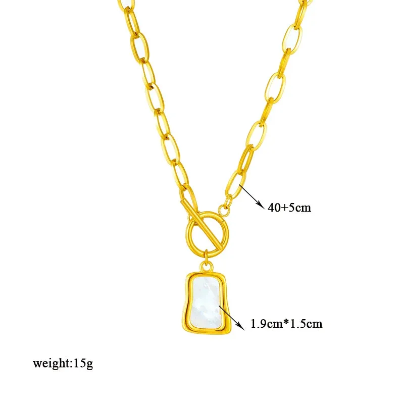 Geometric Pearl Pendant Necklace For Women 316L Stainless Steel Link Chain
