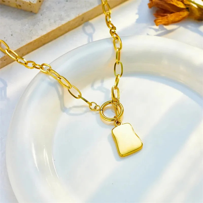Geometric Pearl Pendant Necklace For Women 316L Stainless Steel Link Chain