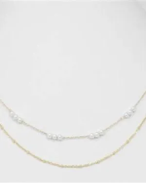 Gold Chain with Dainty Pearls Layered 16"-18" Necklace