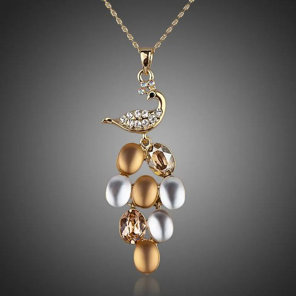 Golden Peacock Train Pendant Necklace KPN0059