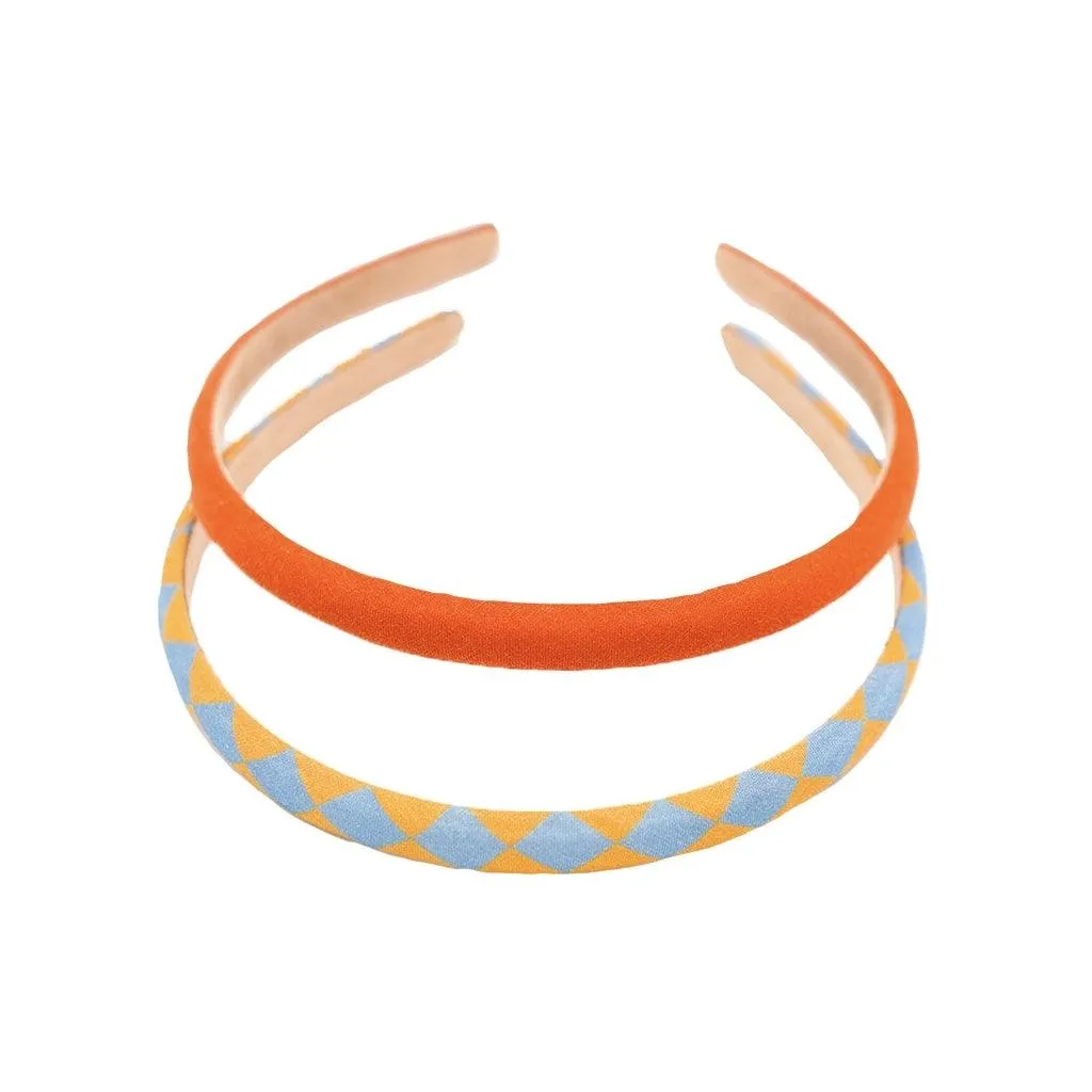 Headbands Set of 2 - Checks  Laguna   Wheat