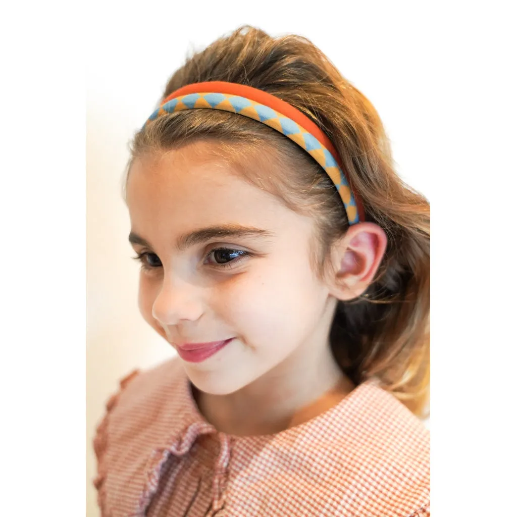 Headbands Set of 2 - Checks  Laguna   Wheat