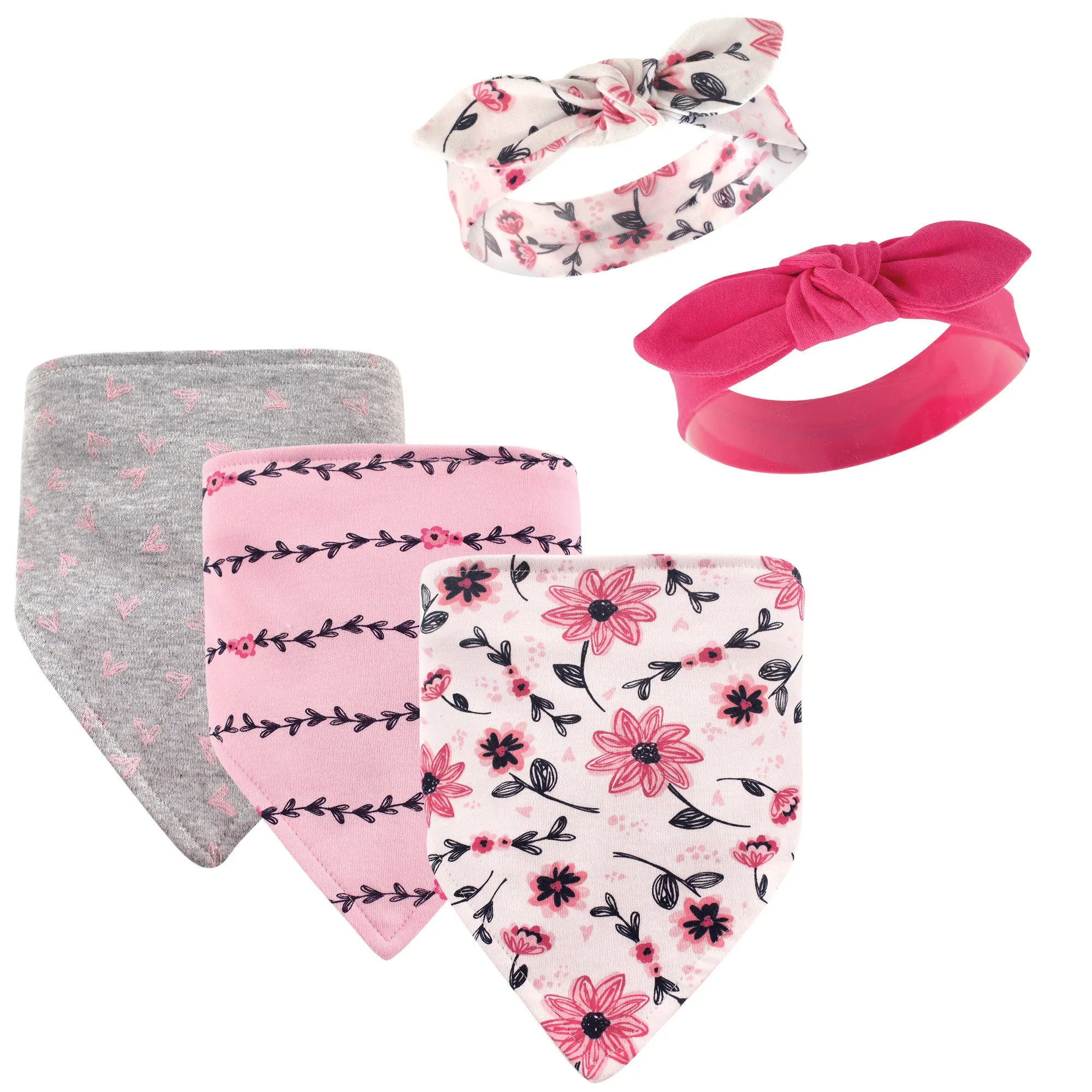 Hudson Baby Cotton Bib and Headband or Caps Set, Botanical