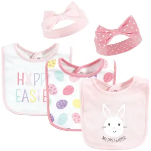 Hudson Baby Cotton Bib and Headband or Caps Set, Happy Easter
