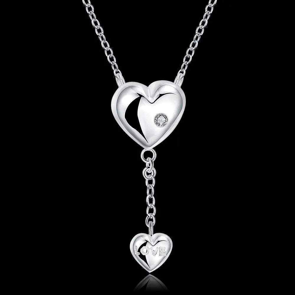 JEXXI Jewelry Factory Wholesale Long 925 Sterling Silver Exquisite Sweet Love Statement Necklace Free Shipping Cubic Zirconia