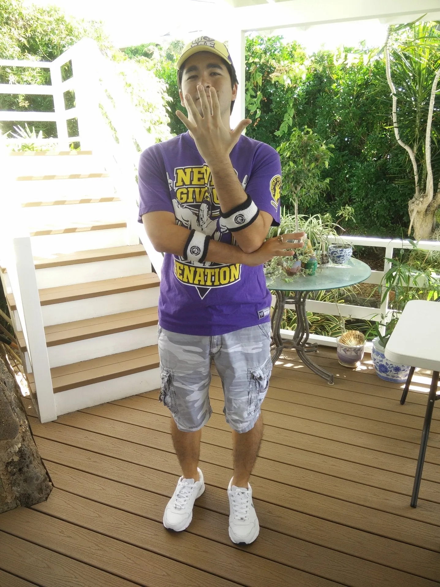 John Cena Mens Purple Costume Hat T-shirt Wristbands
