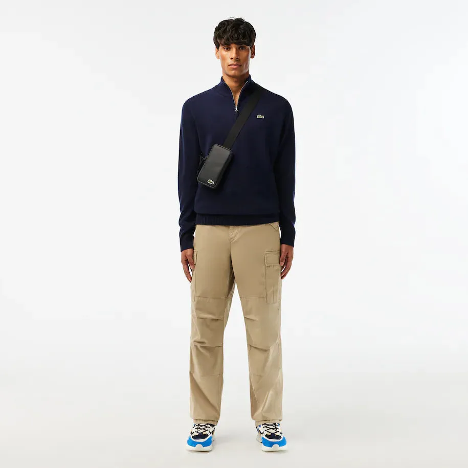 LACOSTE MEN’S HALF-ZIP WOOL SWEATER NAVY
