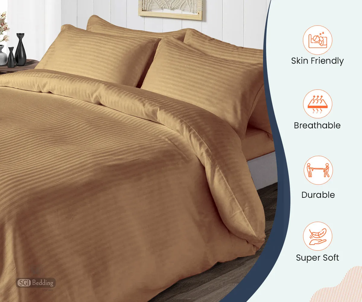 Luxury Taupe Stripe Duvet Cover Set