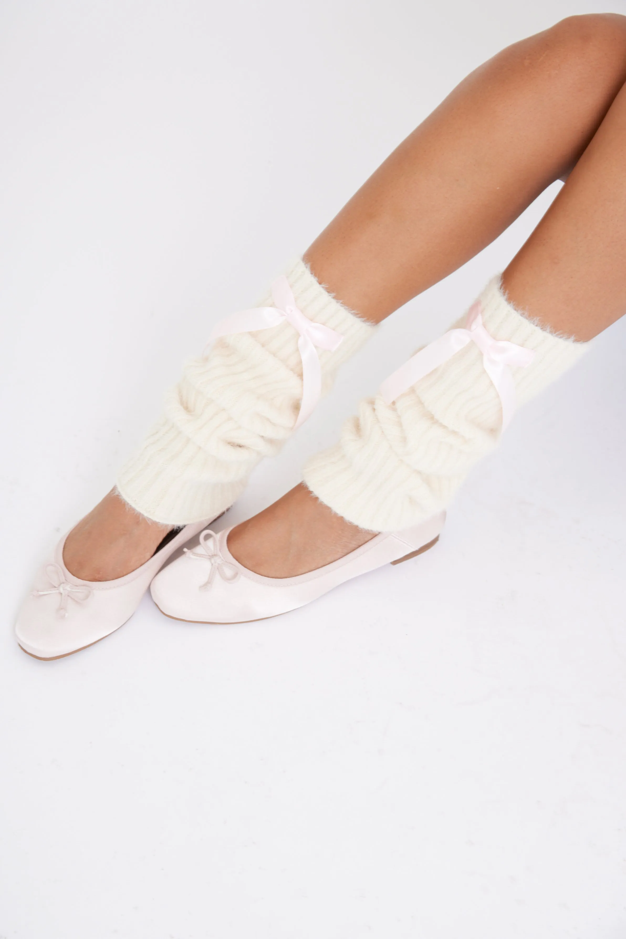 Mohair Leg Warmers with Bows in Cream