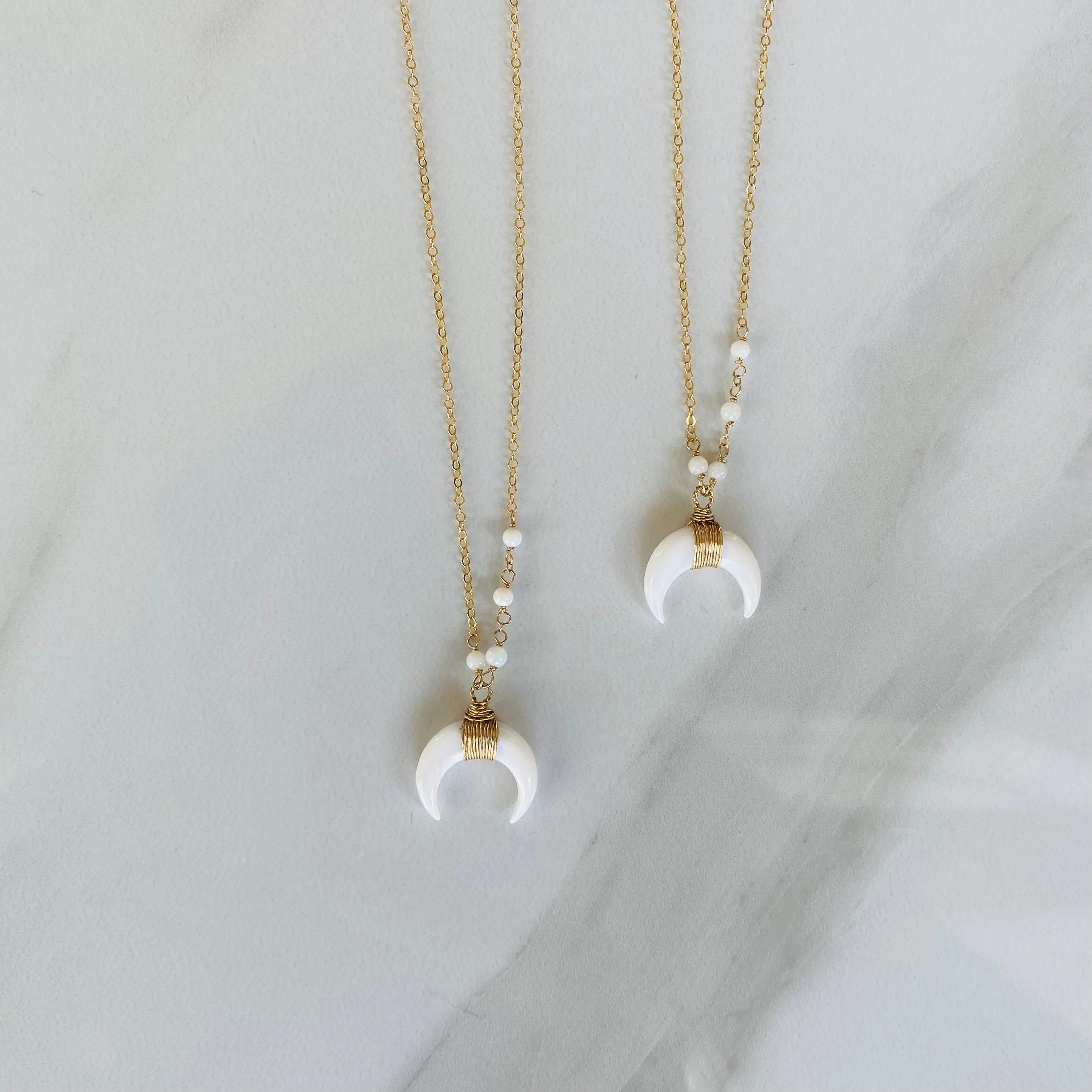 Mother of Pearl Horn and Gold Necklace