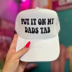 Online Exclusive | Put It On My Dads Tab Foam Trucker Cap in White