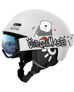OutdoorMaster Kids Ski Helmet and Goggles Set, Snowboard Helmet, Durable PC Shell & EPS Foam, Snow Helmet 12 Cooling Vents, Dial Fit Skiing Helmet, Safety-Certified Snow Sport Helmets for Boys & Girls