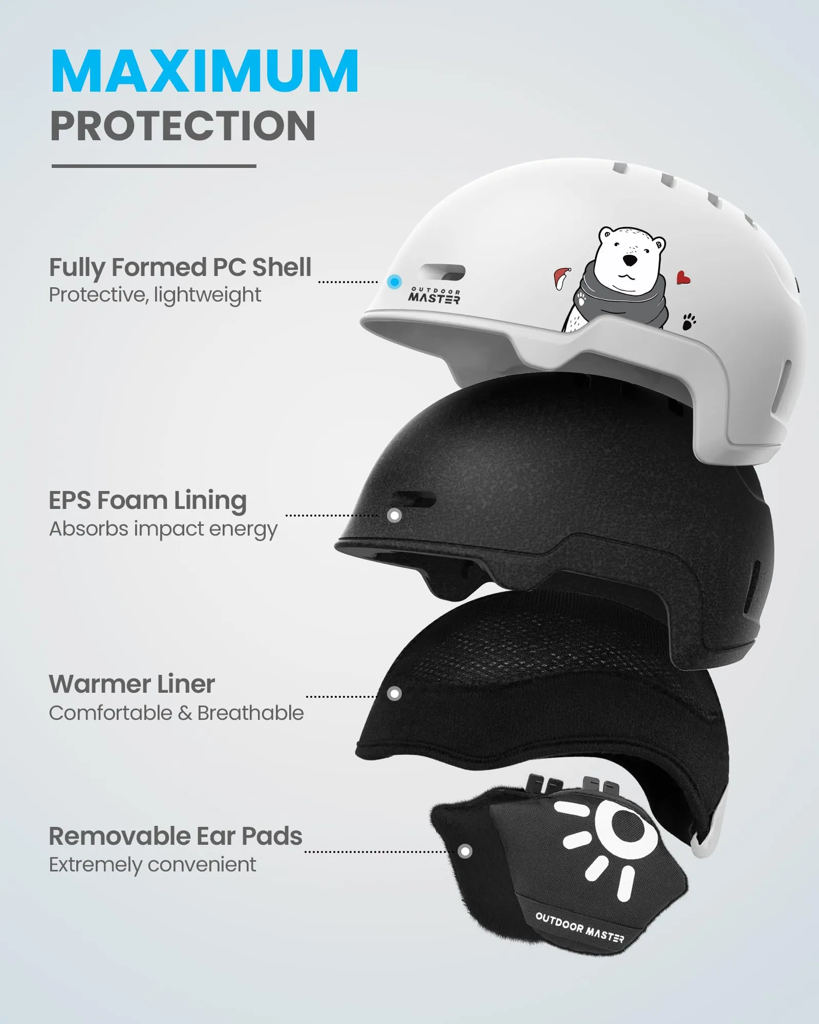 OutdoorMaster Kids Ski Helmet and Goggles Set, Snowboard Helmet, Durable PC Shell & EPS Foam, Snow Helmet 12 Cooling Vents, Dial Fit Skiing Helmet, Safety-Certified Snow Sport Helmets for Boys & Girls