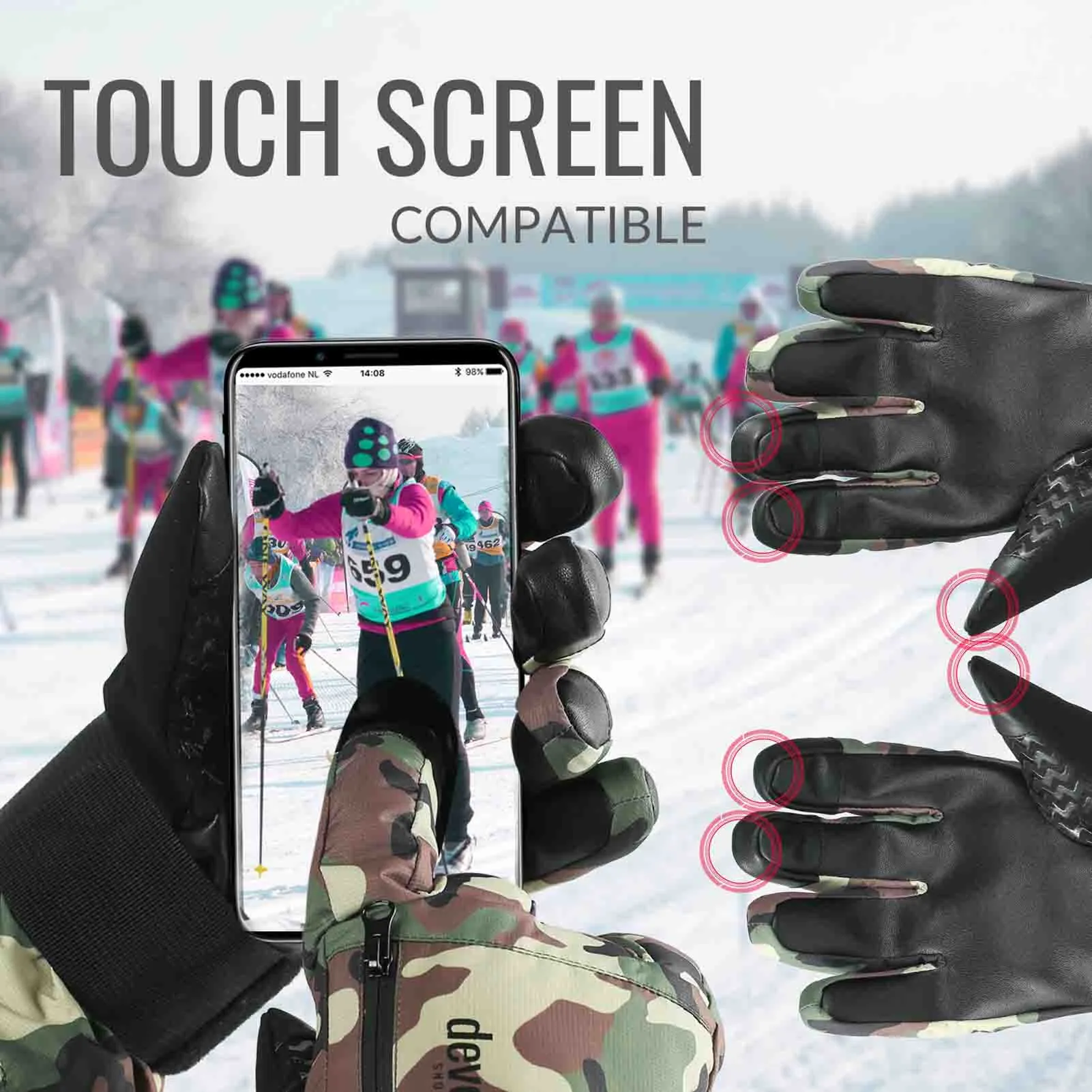 Snowboard & Ski Gloves with Wrist Guard (Camouflage)