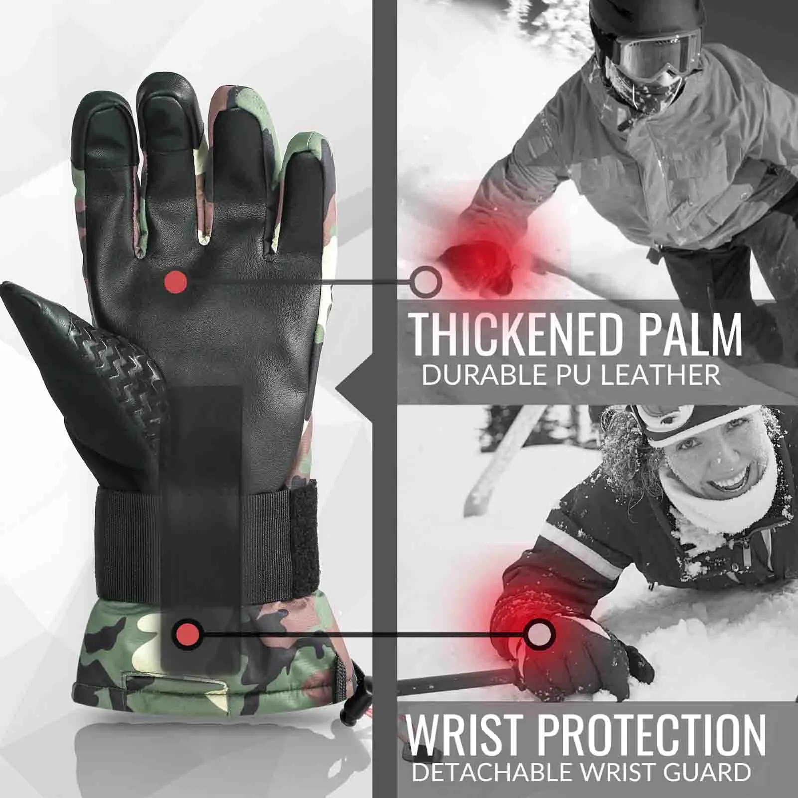 Snowboard & Ski Gloves with Wrist Guard (Camouflage)