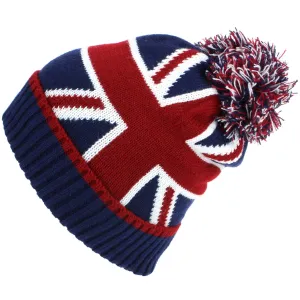 Union Jack Bobble Beanie Hat with Super Soft Fleece Lining