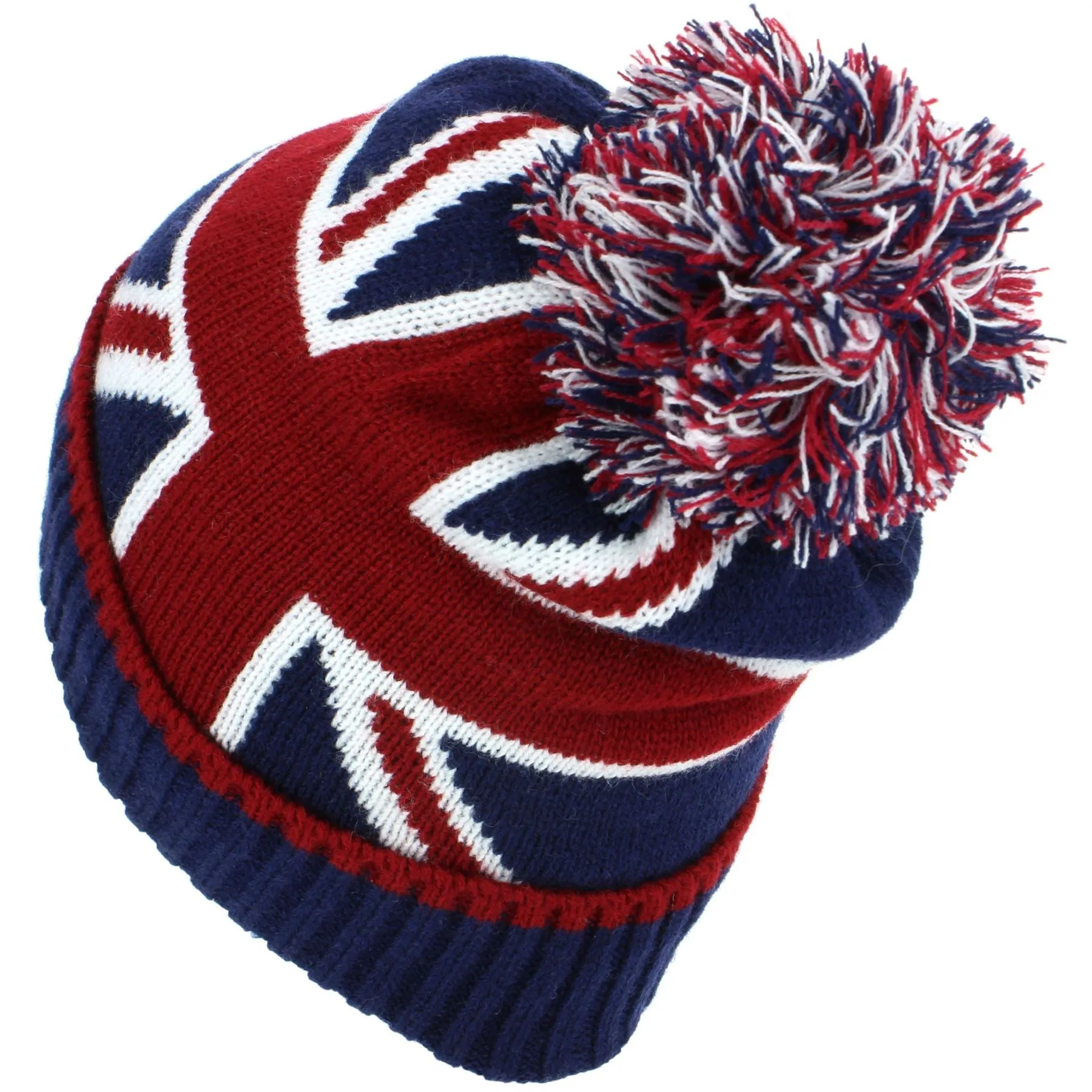 Union Jack Bobble Beanie Hat with Super Soft Fleece Lining