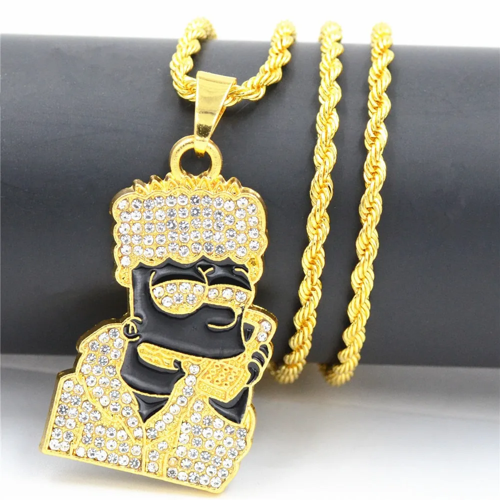 Uodesign Hip Hop Cartoon Head Necklace Pendant Men Jewelry Wholesale namel Head Gold Color Necklace with Hiphop Chain Pendant