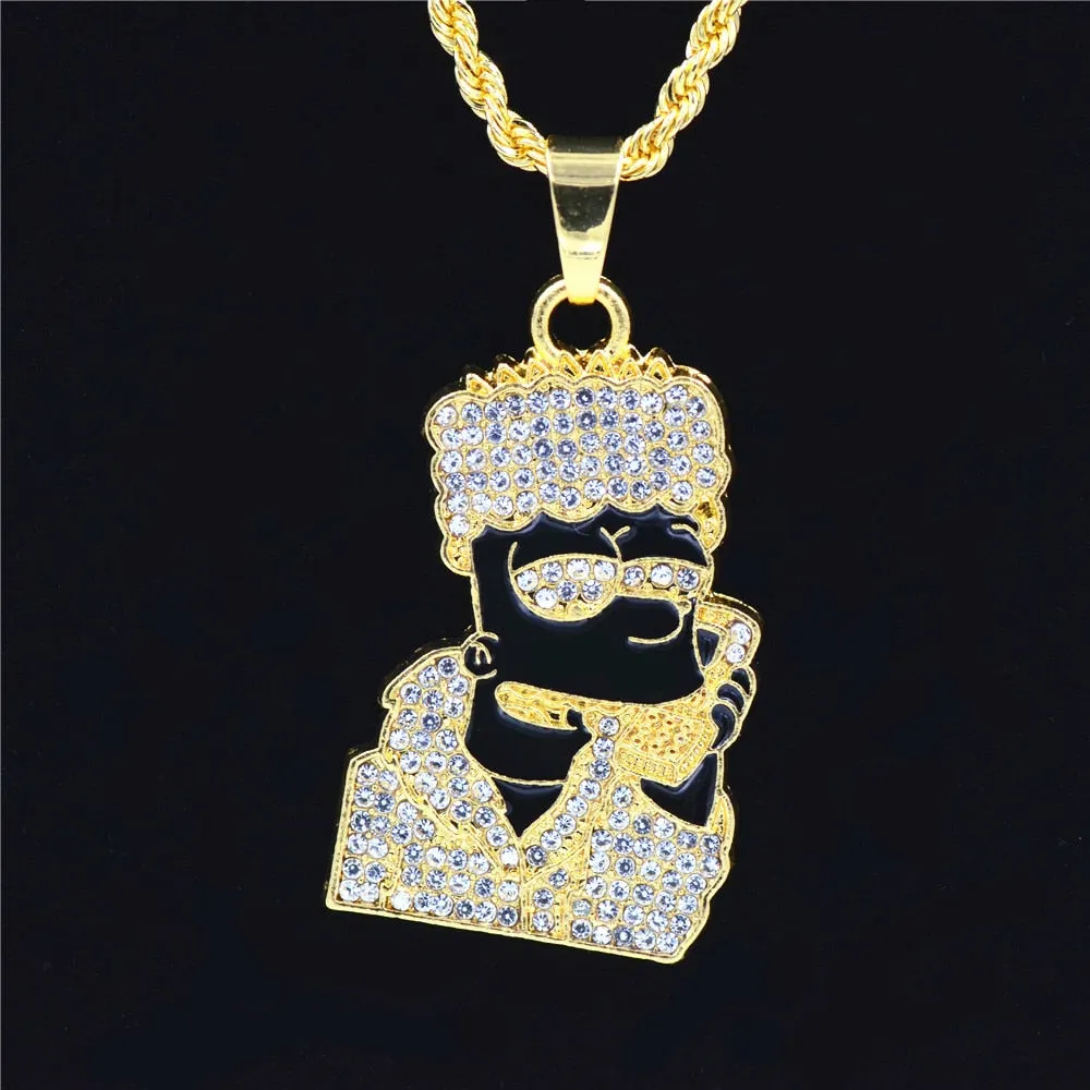 Uodesign Hip Hop Cartoon Head Necklace Pendant Men Jewelry Wholesale namel Head Gold Color Necklace with Hiphop Chain Pendant