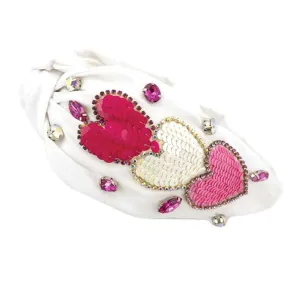 Viv & Lou Triple Hearts Beaded White Headband