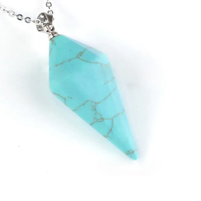 White Natural Gem Stone Hexagon Pyramid Pendant