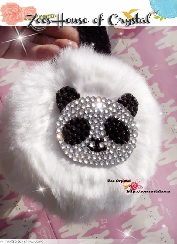 WINTER Bling and Sparkly Rabbit Fur EARMUFFS With Crystal Panda or Smiley