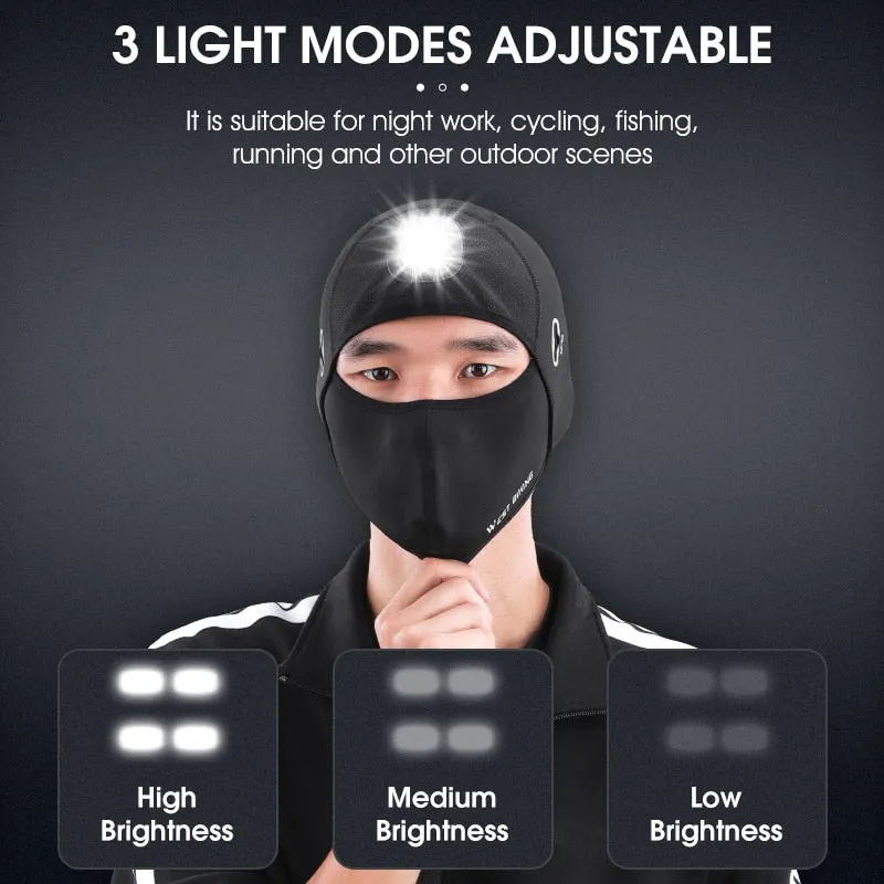Winter Cycling Cap LED Skull Cap Running Fishing Camping USB Rechargeable Sport Hat With Headlight Glasses Holes