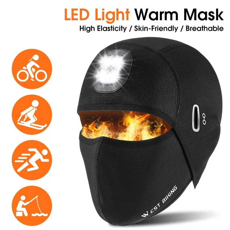 Winter Cycling Cap LED Skull Cap Running Fishing Camping USB Rechargeable Sport Hat With Headlight Glasses Holes
