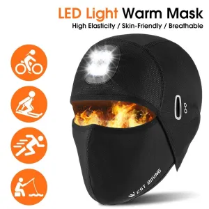 Winter Cycling Cap LED Skull Cap Running Fishing Camping USB Rechargeable Sport Hat With Headlight Glasses Holes